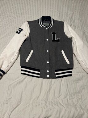 Levi Strauss & Co. Gray Varsity Jacket with Navy & White Striped Collar